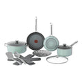 T-Fal Ceramic Inspire Non-Stick Cookware Set, Dishwasher & Oven Safe, Mint, 12-pc