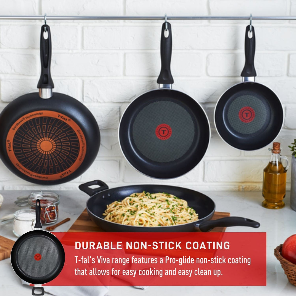 T-fal Giant Aluminum Non-Stick Frying Pan, Dishwasher & Oven Safe, Black, 13-in