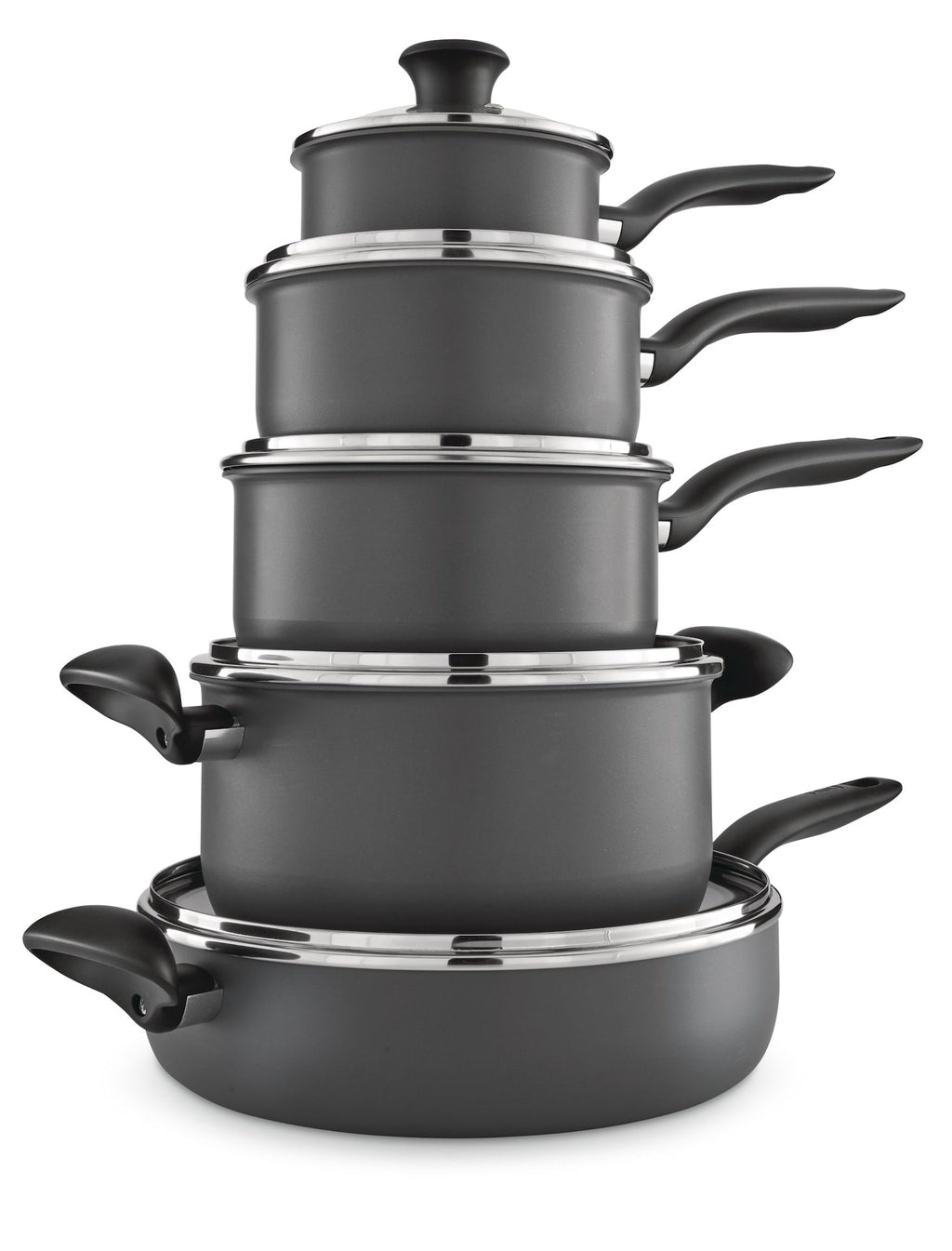 T-fal Hard Titanium Cookware Set, Non-stick, Dishwasher & Oven Safe, Grey, 10-pc