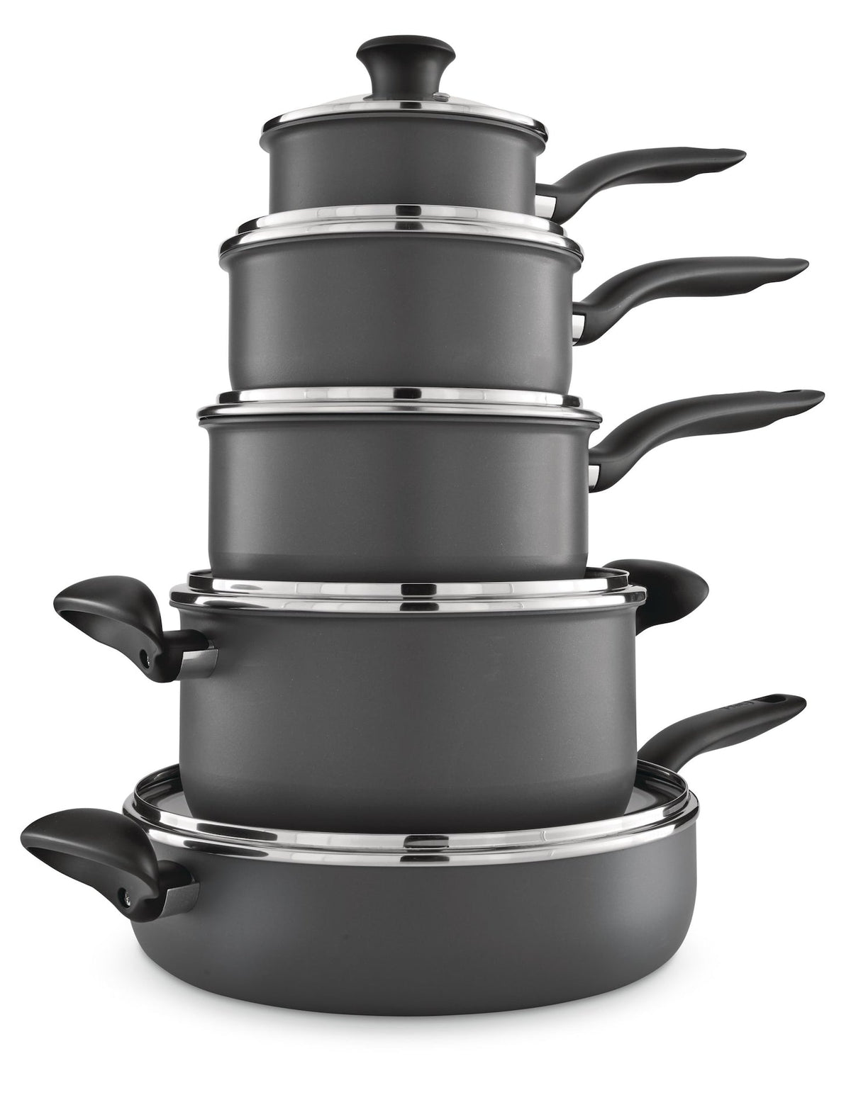 T-fal Hard Titanium Cookware Set, Non-stick, Dishwasher & Oven Safe, Grey, 10-pc