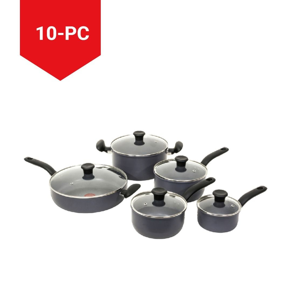 T-fal Hard Titanium Cookware Set, Non-stick, Dishwasher & Oven Safe, Grey, 10-pc