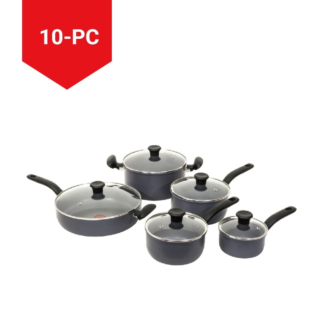 T-fal Hard Titanium Cookware Set, Non-stick, Dishwasher & Oven Safe, Grey, 10-pc
