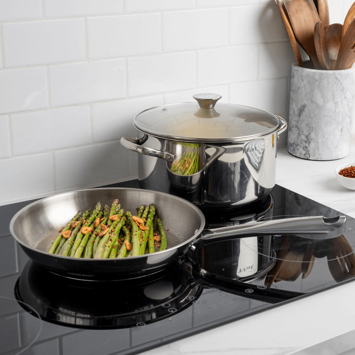 T-Fal Viva Stainless Steel Cookware Set, Dishwasher & Oven Safe, Pots and Pans Set, 10-pc