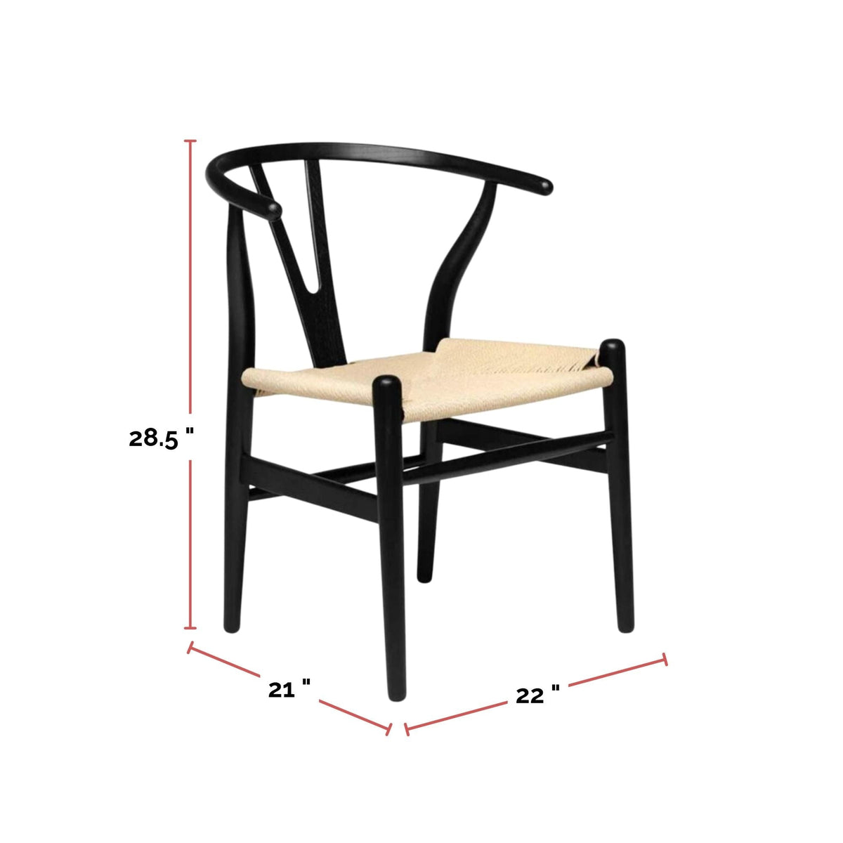 Take Me Home Wishbone Wood Dining Chair with Woven Seat, Black