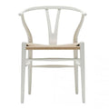 Take Me Home Wishbone Wood Dining Chair with Woven Seat, White