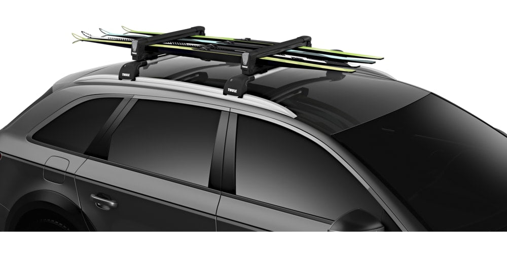 Thule SnowPack Stainless Steel Roof Top Mount Ski/Snowboard Rack, Large, Black, 2-pc