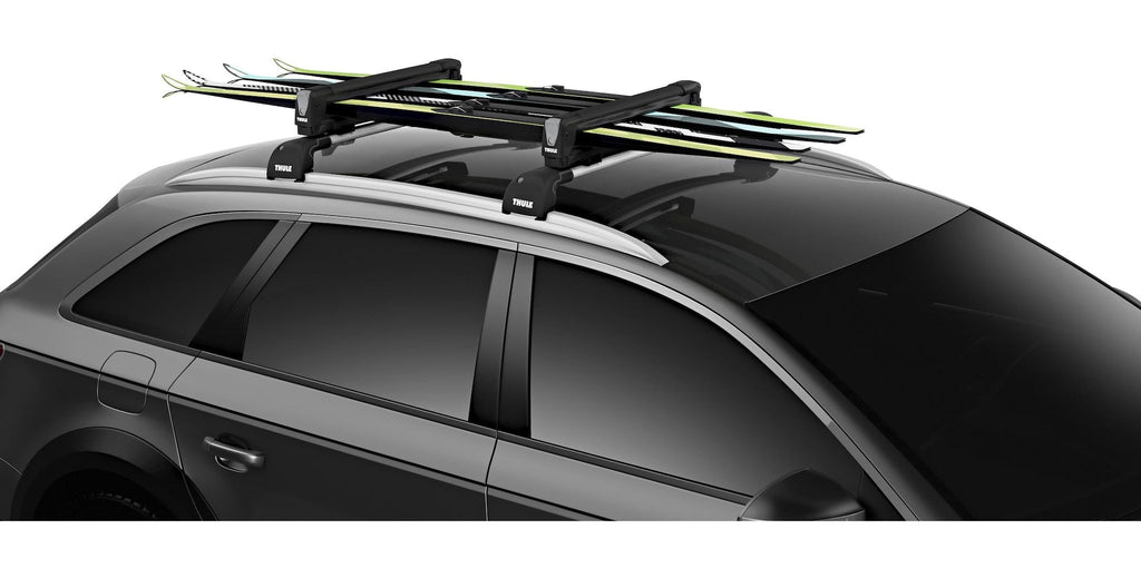 Thule SnowPack Stainless Steel Roof Top Mount Ski/Snowboard Rack, Medium, Black, 2-pc