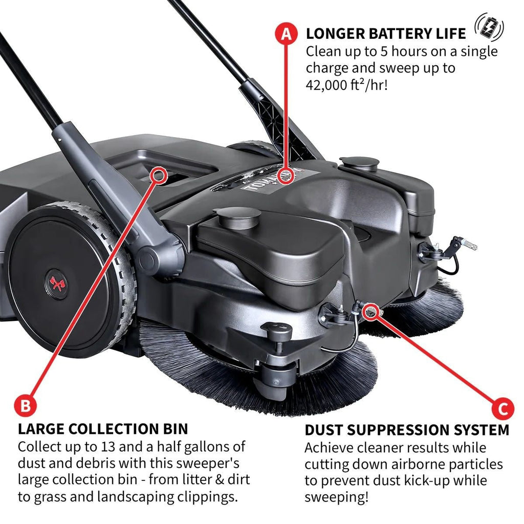 Tomahawk Electric Battery-Powered Push Sweeper, 30-in