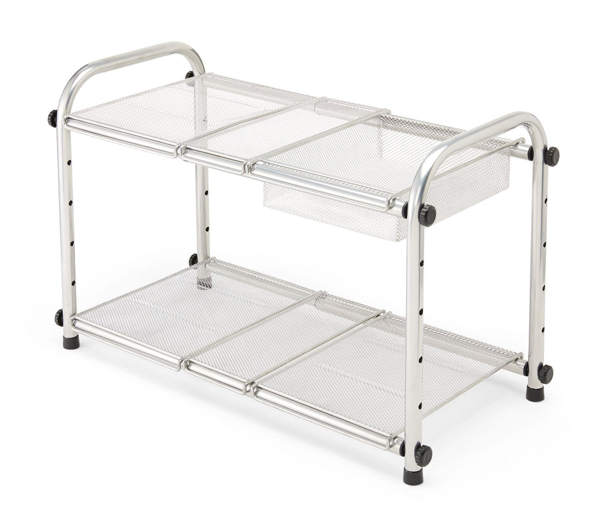 Type A Alpha Under-Sink Expandable & Adjustable Metal Storage Organizer Shelf with Basket, Chrome