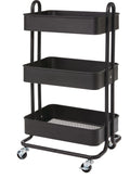 type A Momentum Steel 3-Tier Utility Cart with 4 Wheels Black