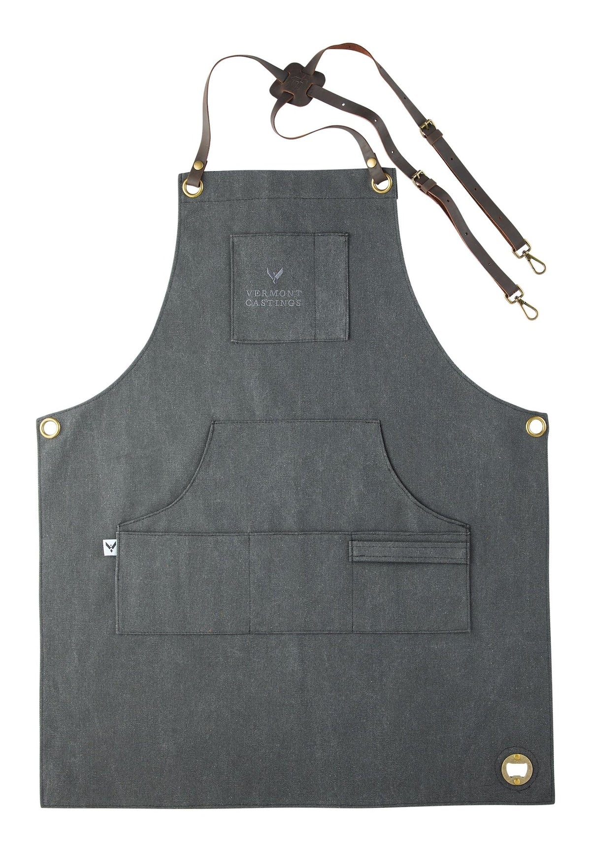 Vermont Castings Adjustable Canvas & Leather BBQ Grilling Apron with Pockets, Grey