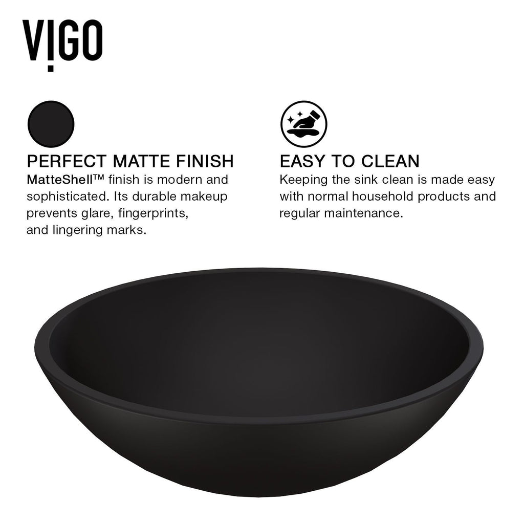 VIGO Cavalli MatteShell Round Vessel Bathroom Sink/Basin with Consistent Matte Finish, Black