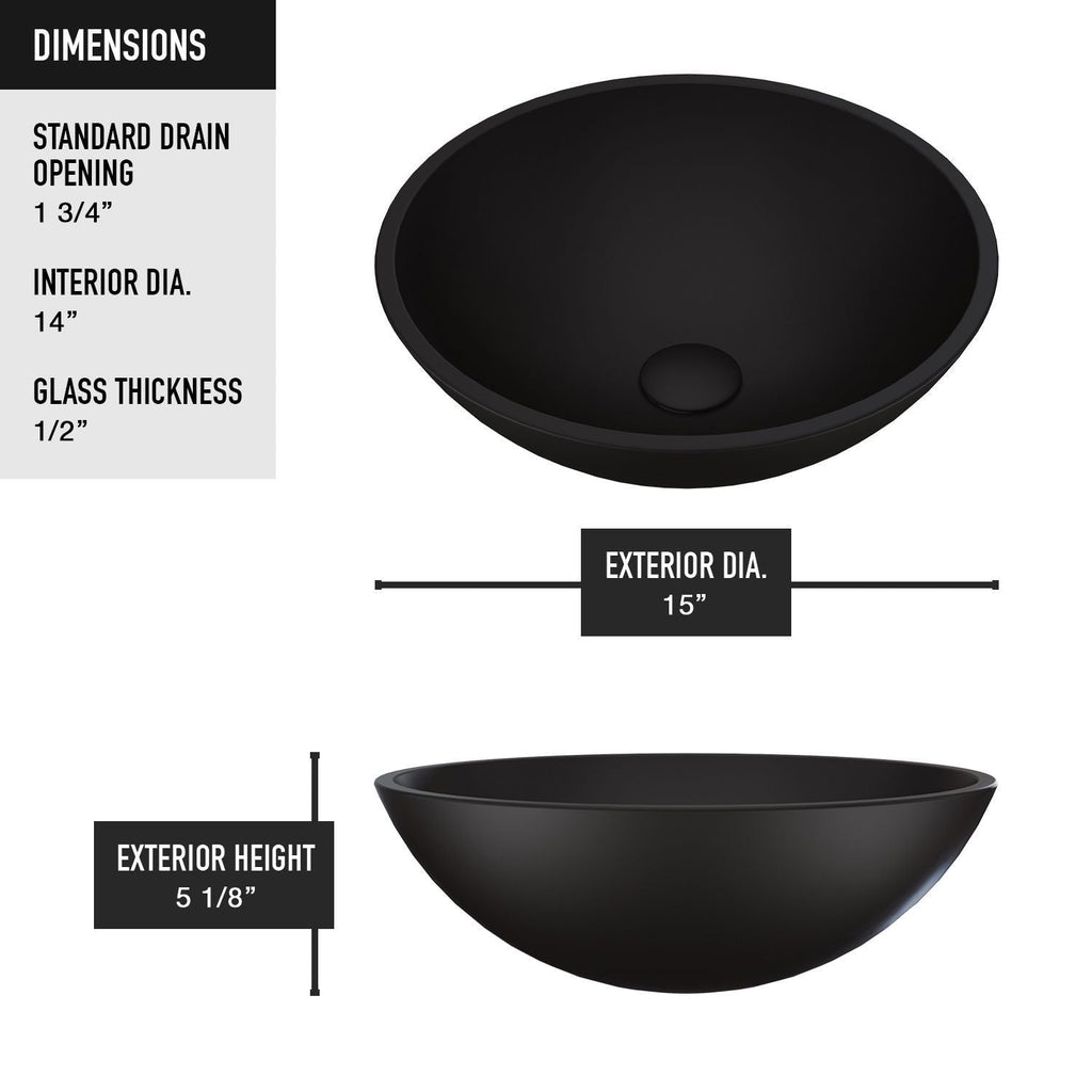 VIGO Cavalli MatteShell Round Vessel Bathroom Sink/Basin with Consistent Matte Finish, Black