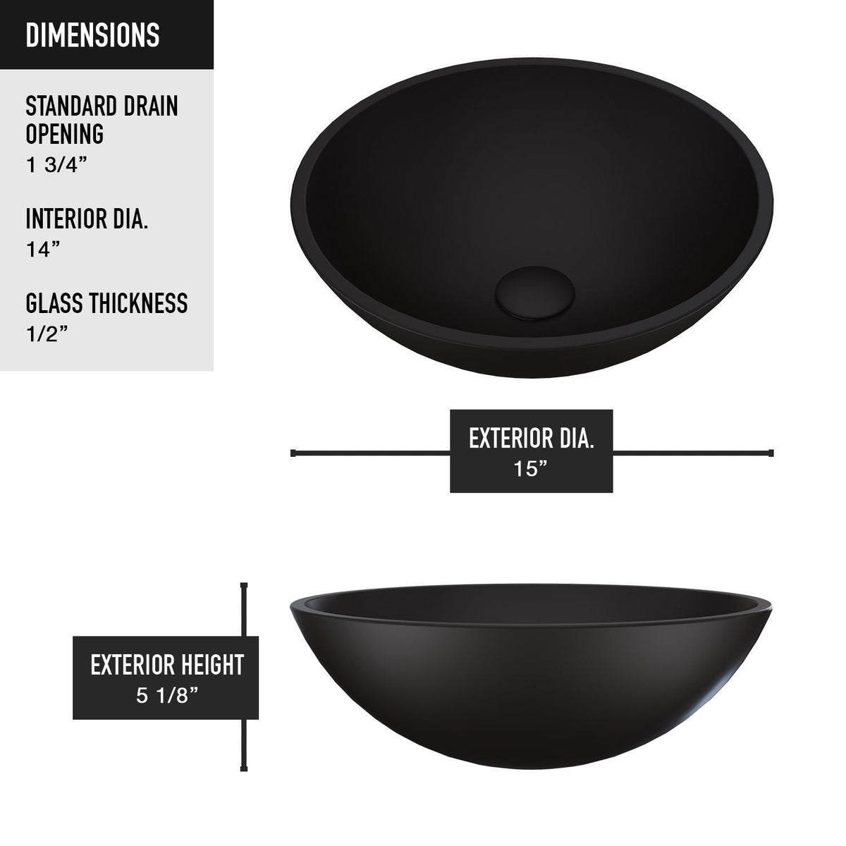 VIGO Cavalli MatteShell Round Vessel Bathroom Sink/Basin with Consistent Matte Finish, Black