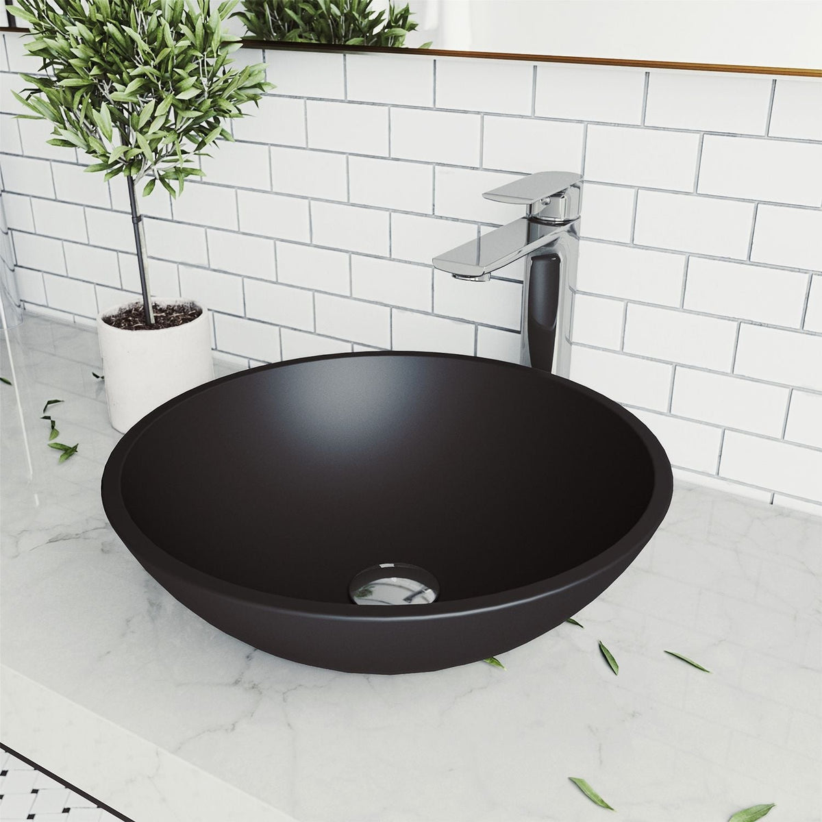VIGO Cavalli MatteShell Round Vessel Bathroom Sink/Basin with Consistent Matte Finish, Black