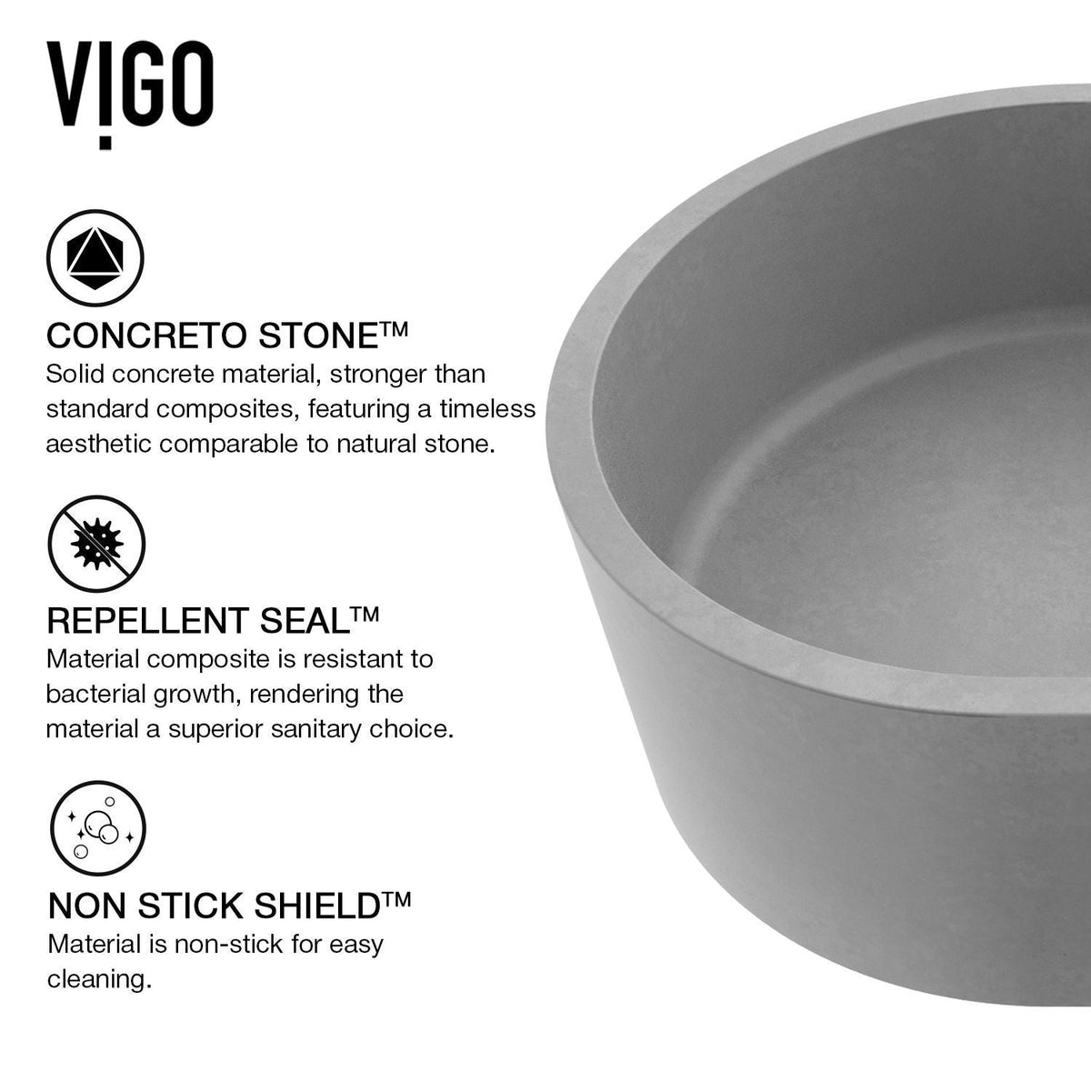 VIGO Giralda Gothic ConcretoStone Grey Bathroom Sink/Basin Set with Lexington Faucet and Oval Composite Vessel