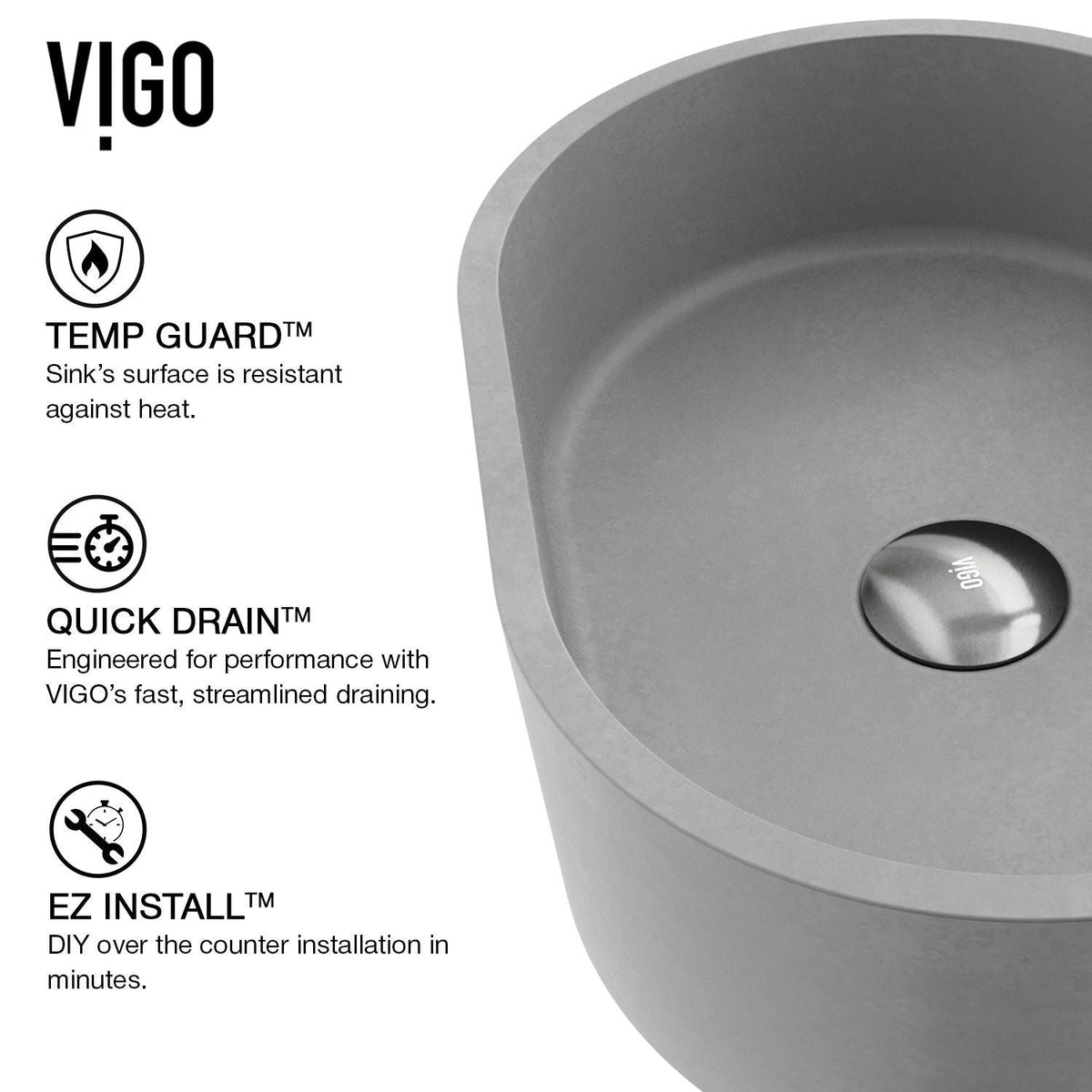 VIGO Giralda Gothic ConcretoStone Grey Bathroom Sink/Basin Set with Lexington Faucet and Oval Composite Vessel
