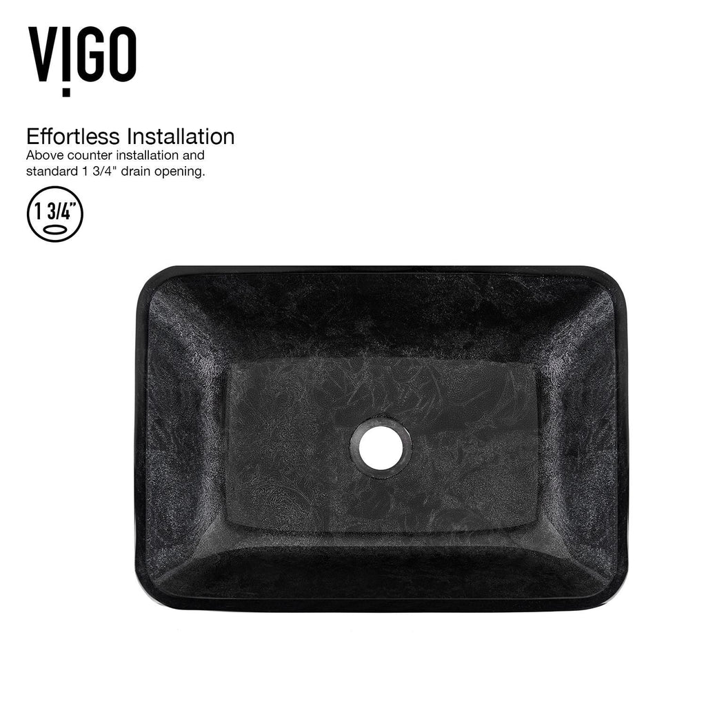 VIGO Glass Grey Onyx Bathroom Sink/Basin Set with Matte Black Lexington Faucet and Rectangular Vessel