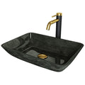 VIGO Glass Grey Onyx Bathroom Sink/Basin Set with Matte Gold Lexington Faucet and Rectangular Vessel