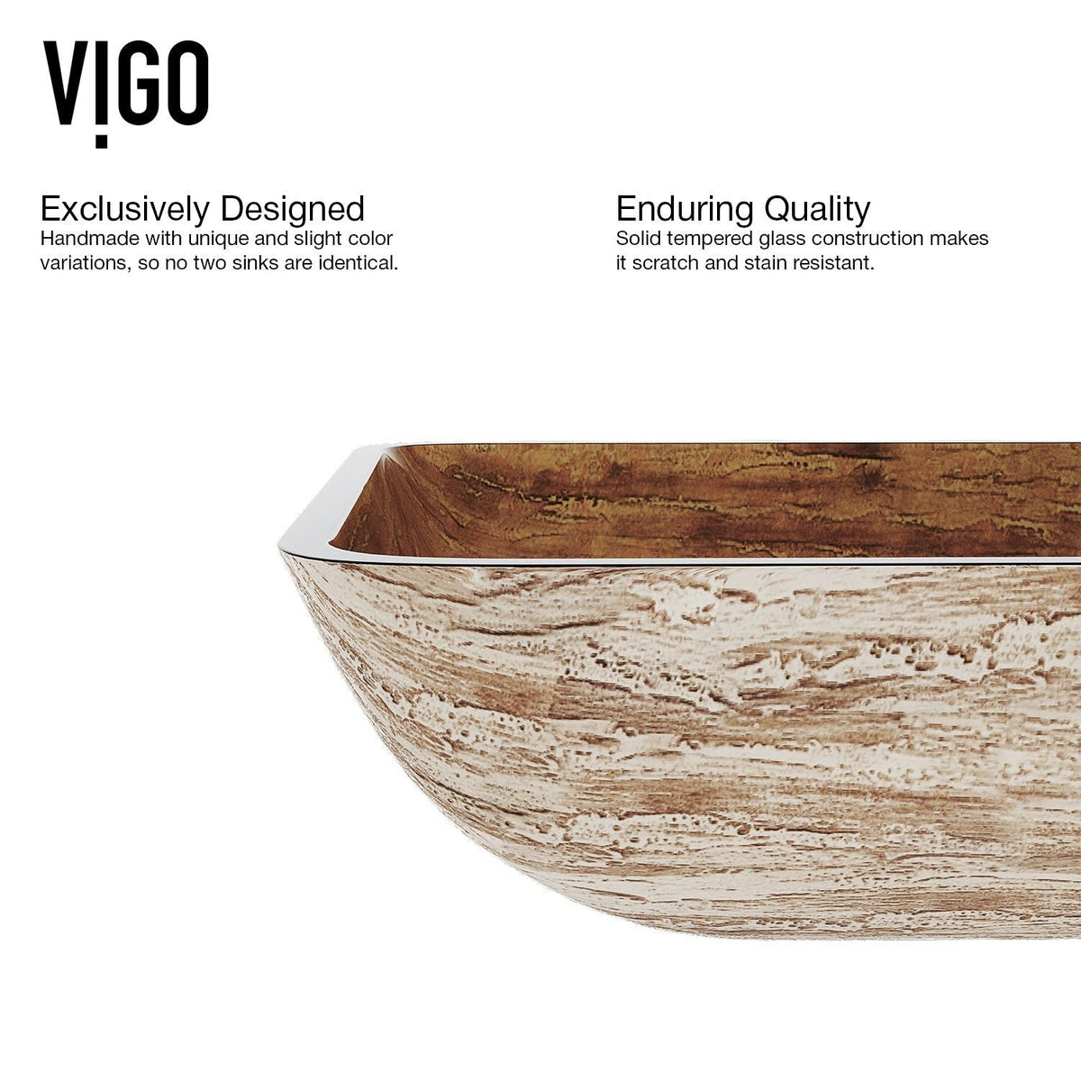VIGO Glass Rectangular Vessel Bathroom Sink/Basin with Rounded Edges & Deep Bowl, Amber Sunset