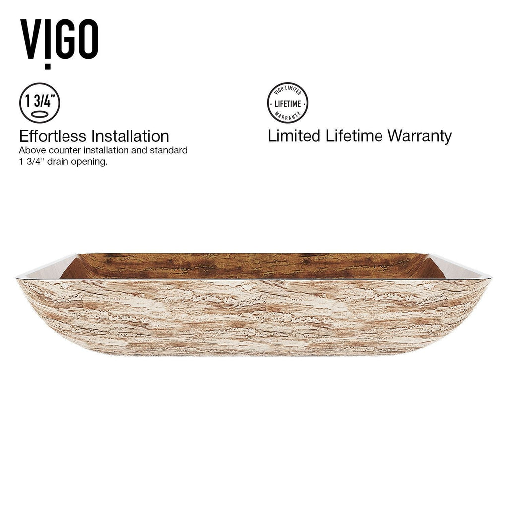 VIGO Glass Rectangular Vessel Bathroom Sink/Basin with Rounded Edges & Deep Bowl, Amber Sunset
