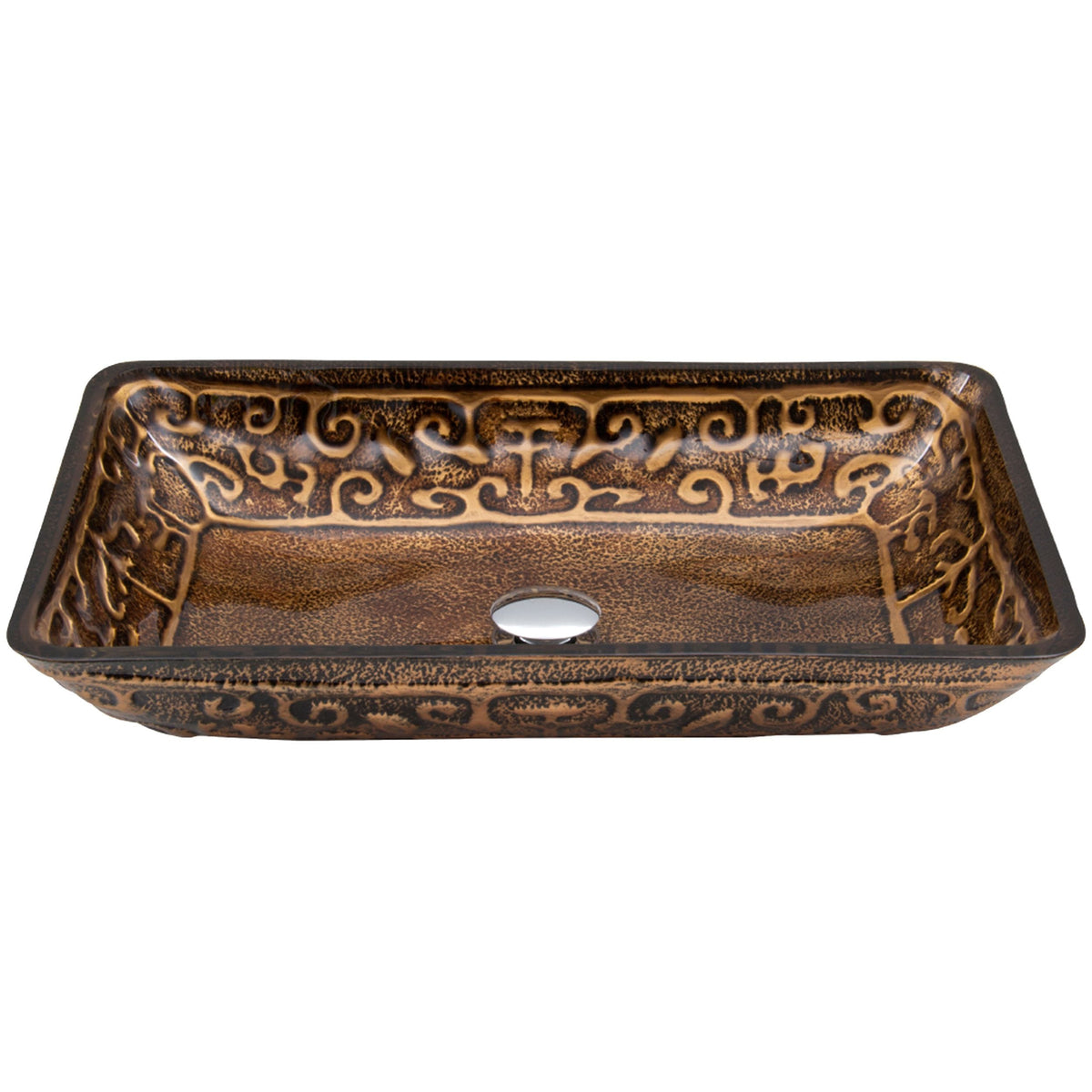 VIGO Glass Rectangular Vessel Bathroom Sink/Basin with Rounded Edges & Deep Bowl, Gold