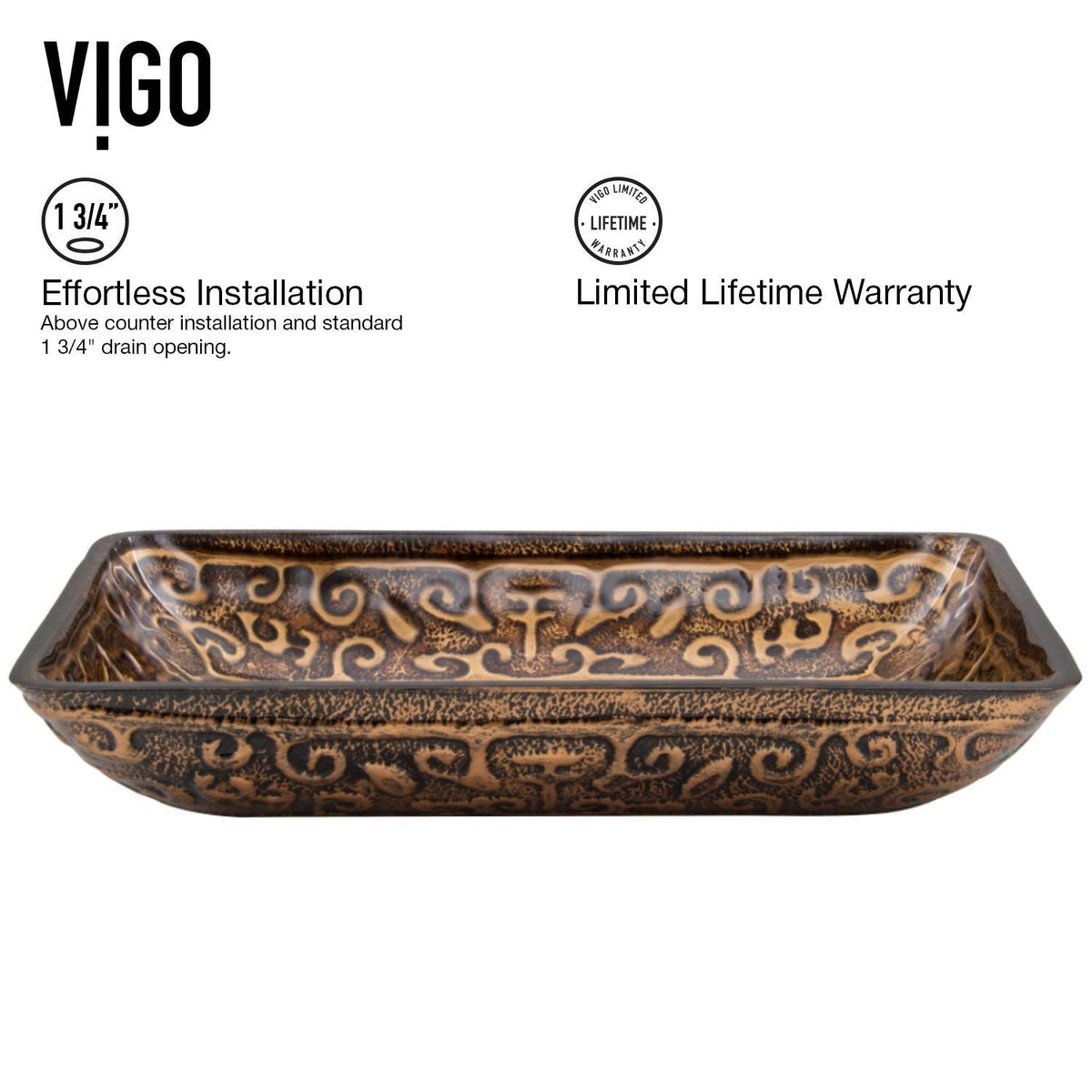 VIGO Glass Rectangular Vessel Bathroom Sink/Basin with Rounded Edges & Deep Bowl, Gold