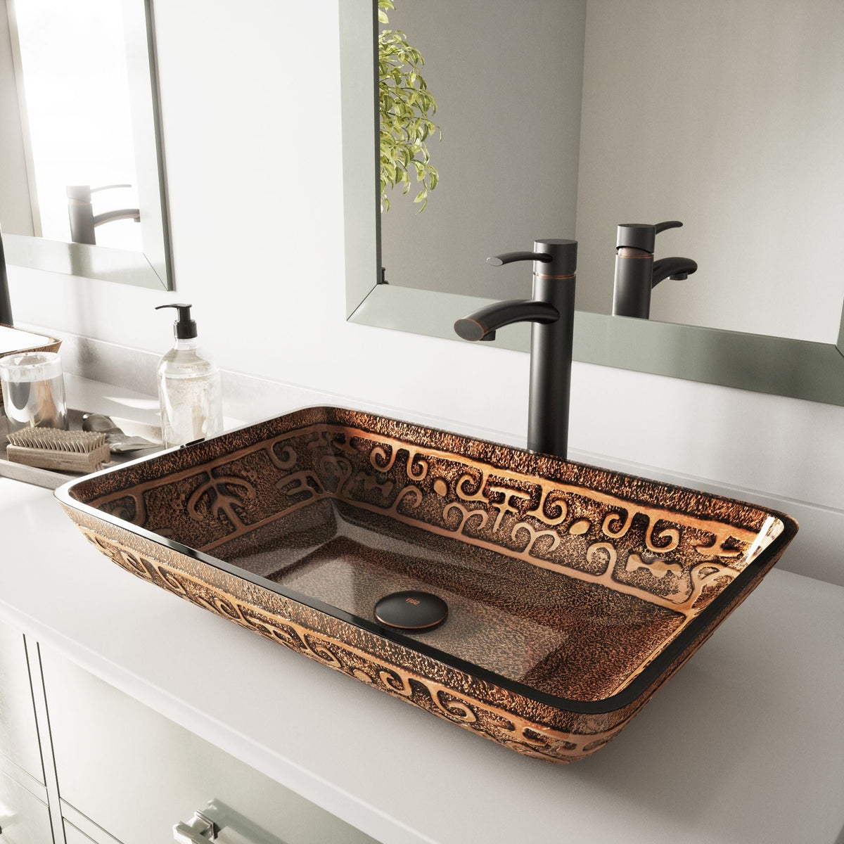 VIGO Glass Rectangular Vessel Bathroom Sink/Basin with Rounded Edges & Deep Bowl, Gold