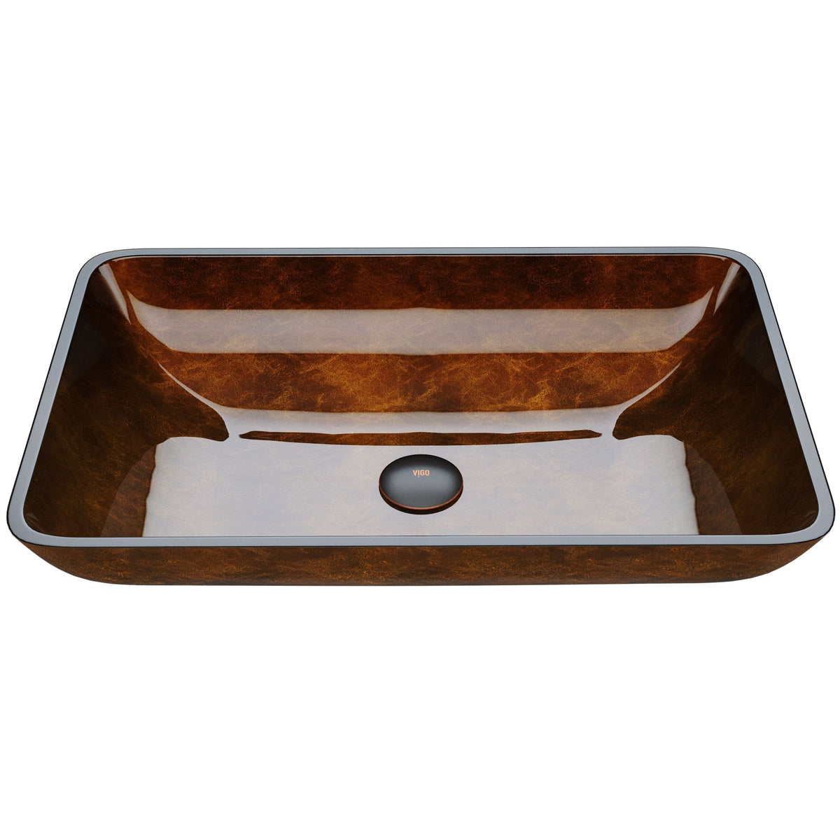VIGO Glass Rectangular Vessel Bathroom Sink/Basin with Rounded Edges & Deep Bowl, Russet