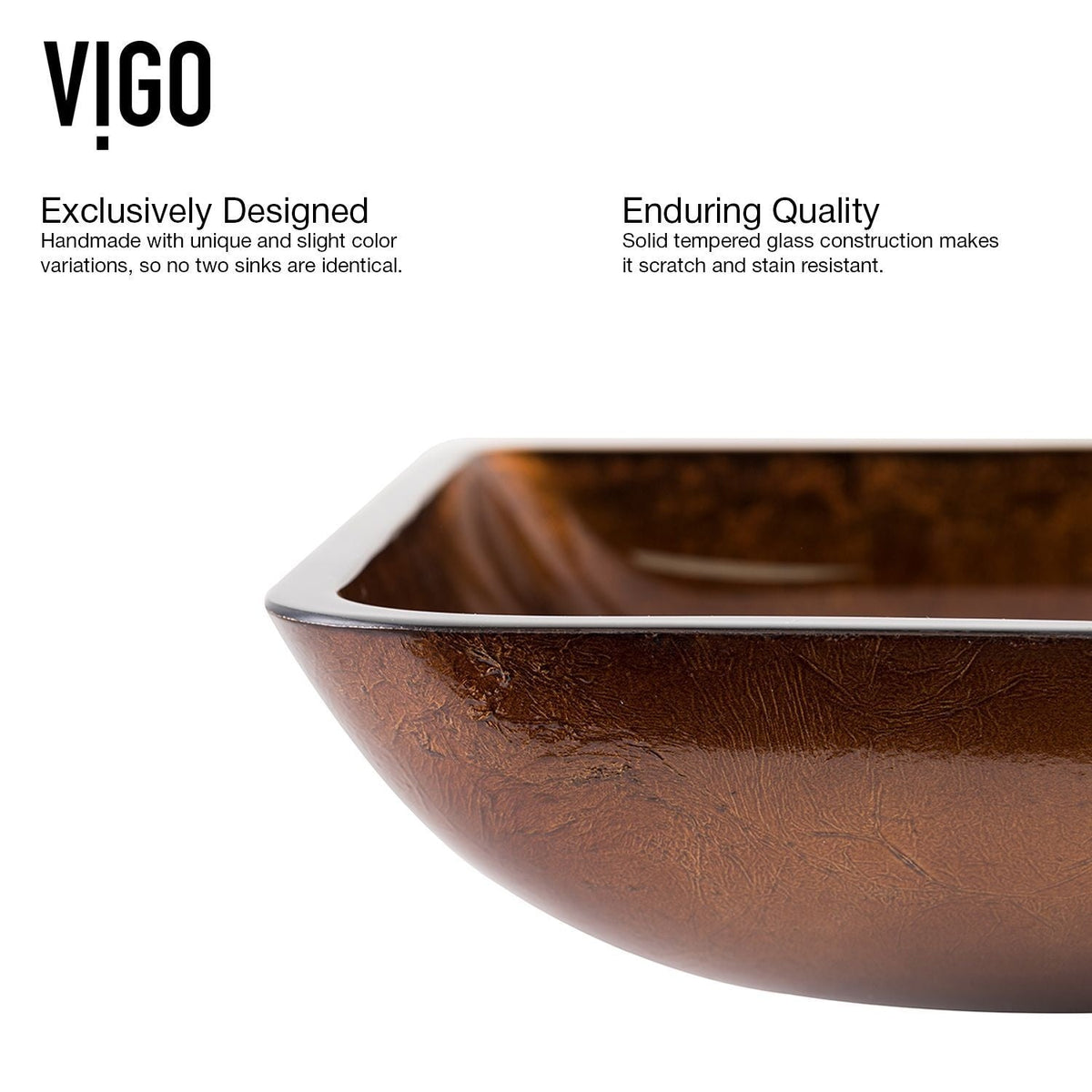 VIGO Glass Rectangular Vessel Bathroom Sink/Basin with Rounded Edges & Deep Bowl, Russet