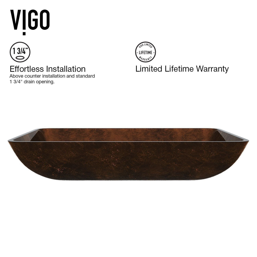 VIGO Glass Rectangular Vessel Bathroom Sink/Basin with Rounded Edges & Deep Bowl, Russet