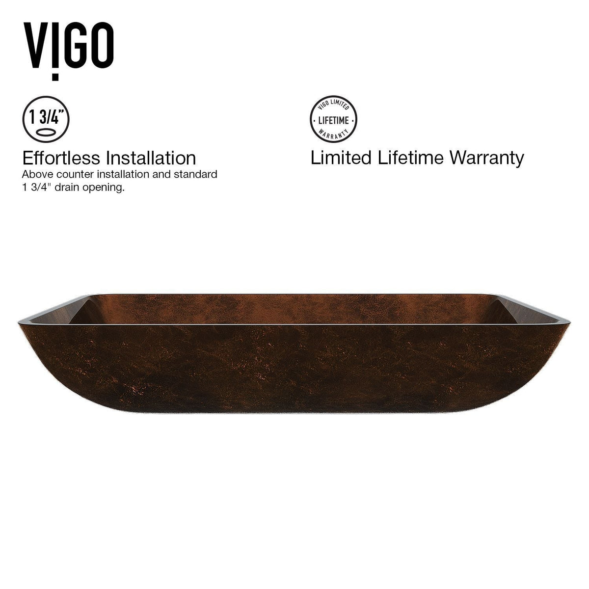 VIGO Glass Rectangular Vessel Bathroom Sink/Basin with Rounded Edges & Deep Bowl, Russet
