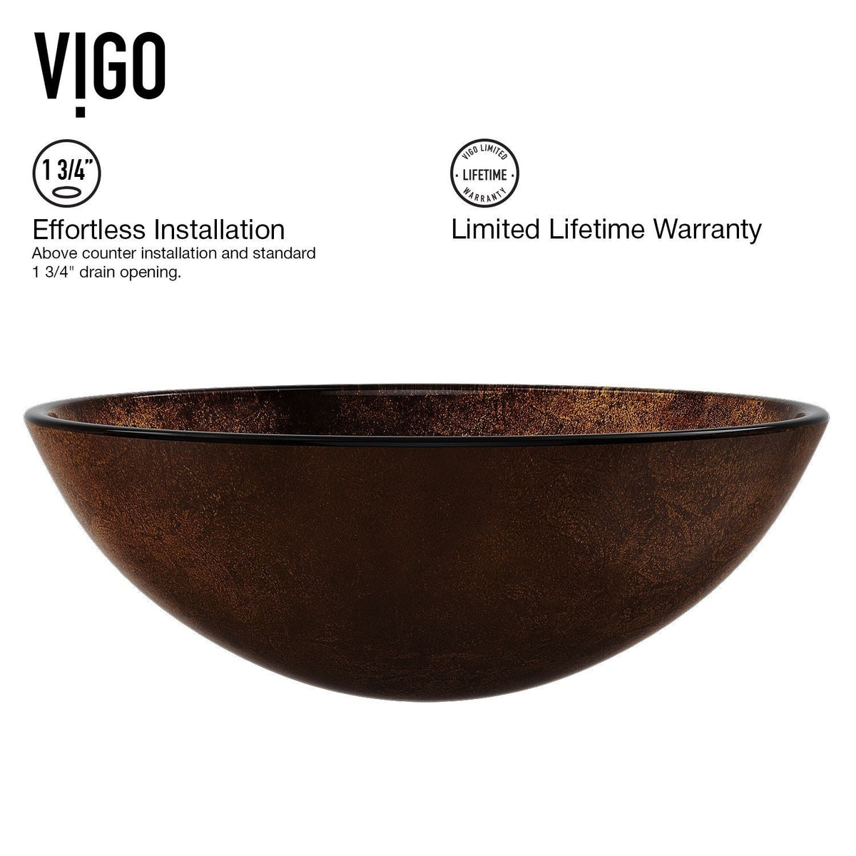 VIGO Glass Russet Brown Bathroom Sink/Basin Set with Niko Faucet and Round Vessel