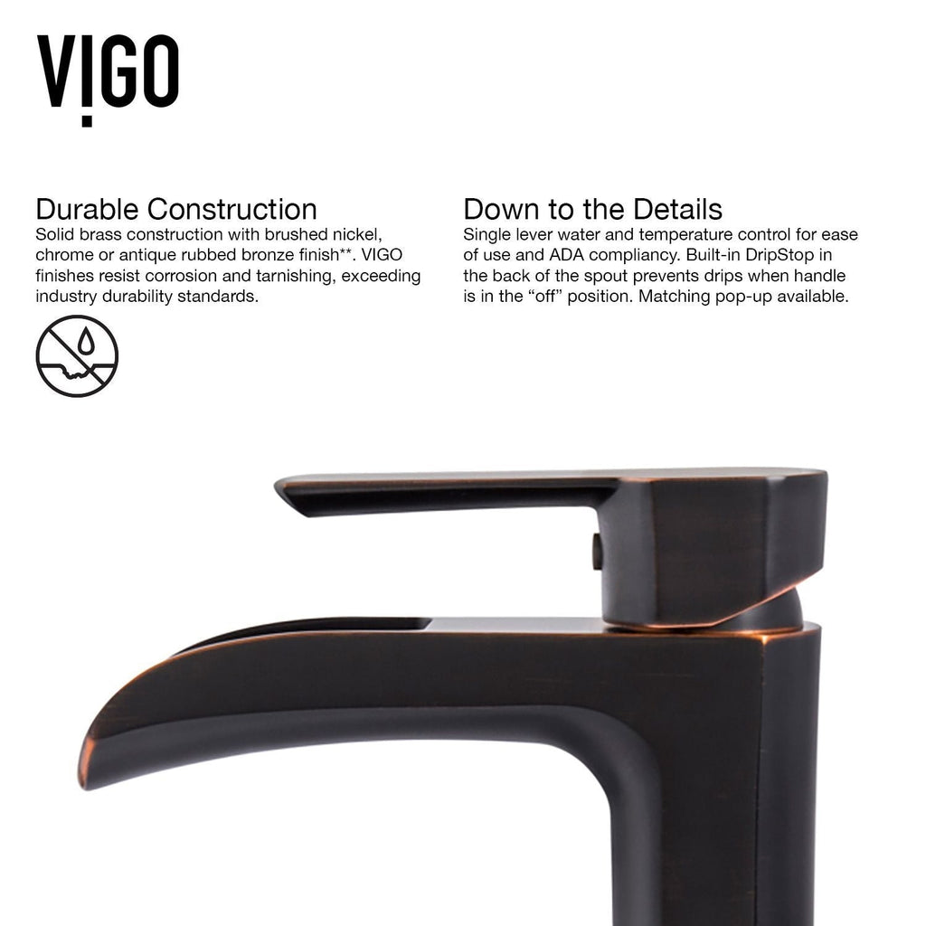 VIGO Glass Russet Brown Bathroom Sink/Basin Set with Niko Faucet and Round Vessel