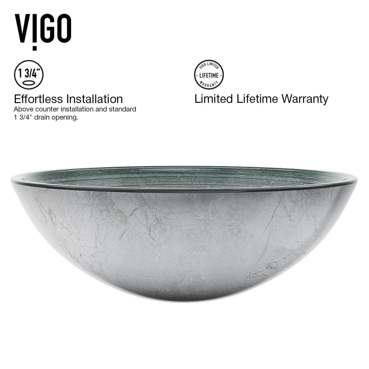 VIGO Glass Simply Silver Bathroom Sink/Basin Set with Chrome Duris Faucet and Round Vessel