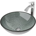 VIGO Glass Simply Silver Bathroom Sink/Basin Set with Linus Faucet and Round Vessel