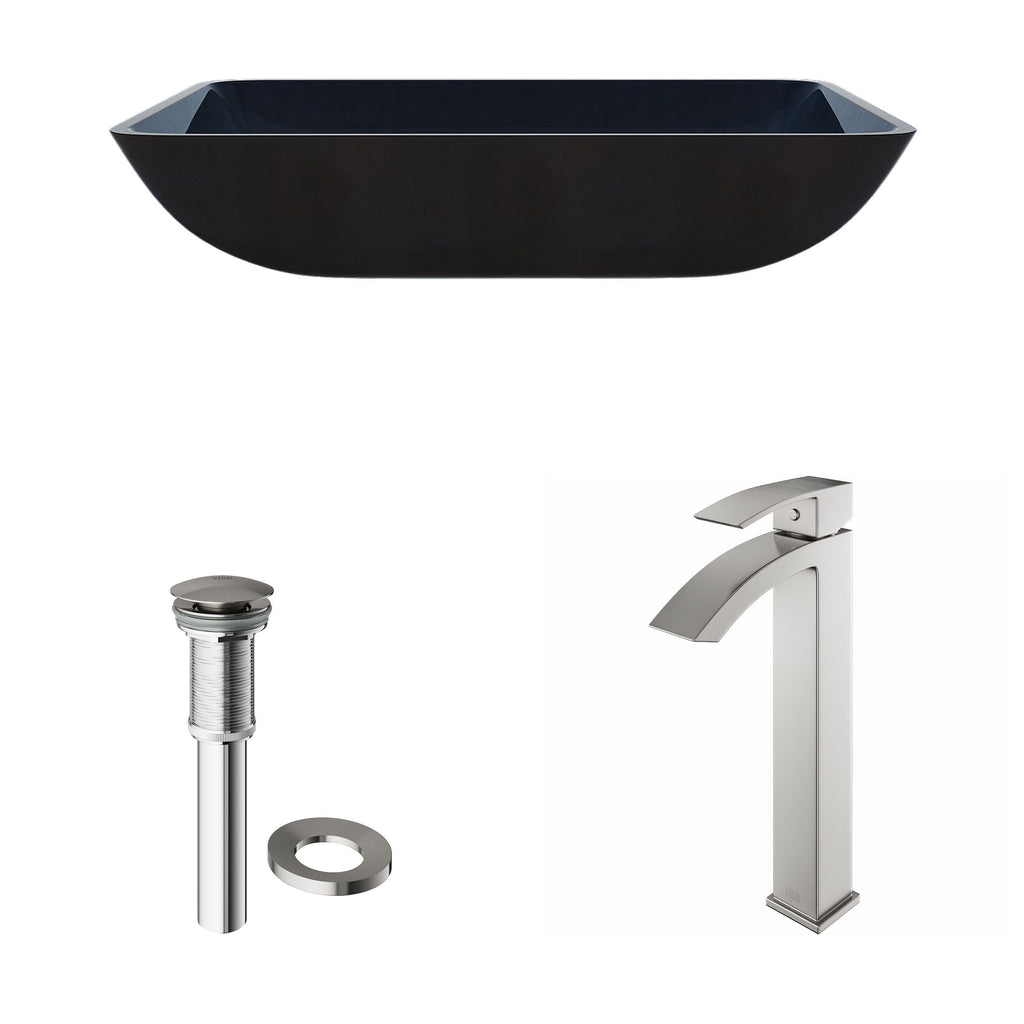 VIGO Glass Turquoise Water Bathroom Sink/Basin Set with Duris Faucet and Rectangular Vessel