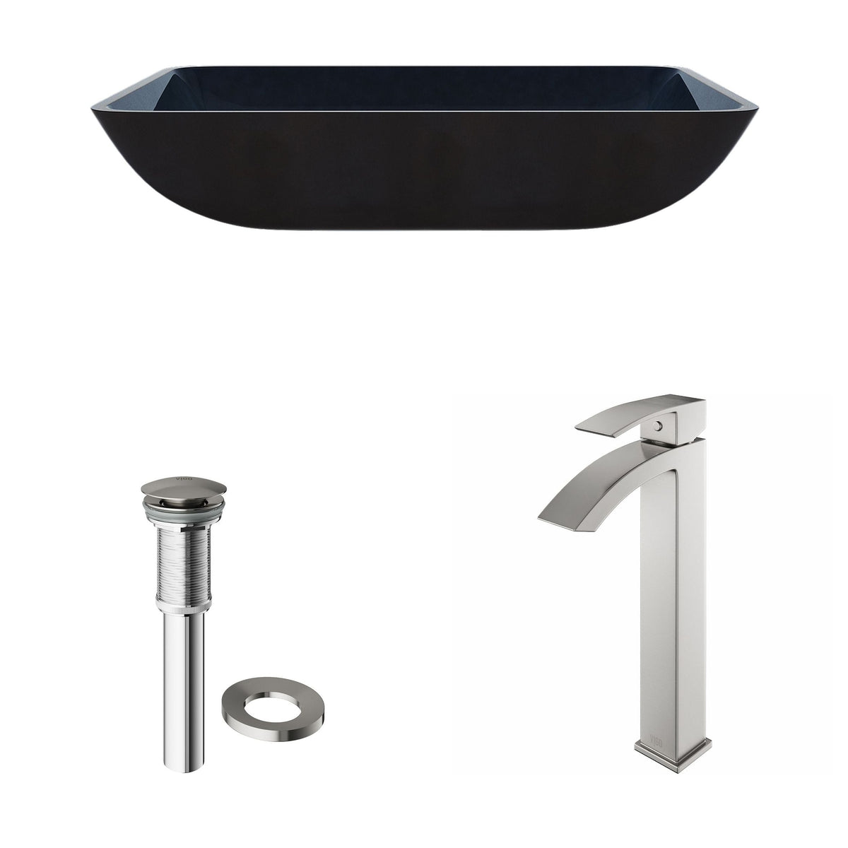 VIGO Glass Turquoise Water Bathroom Sink/Basin Set with Duris Faucet and Rectangular Vessel