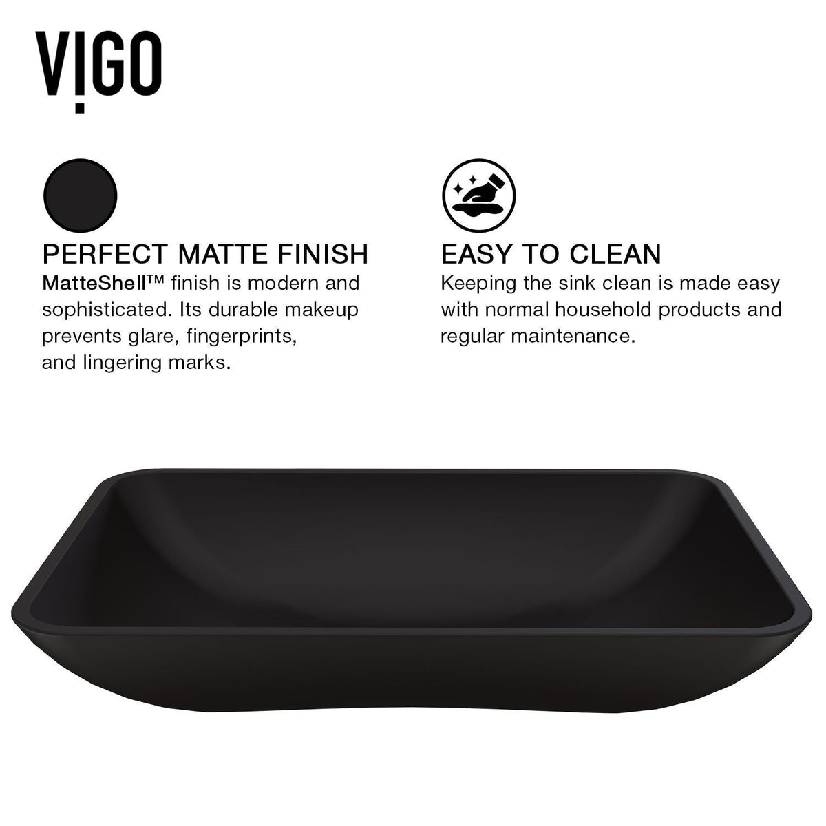 VIGO Hadyn Glass Rectangular Vessel Bathroom Sink/Basin with Rounded Edges & Deep Bowl, Black