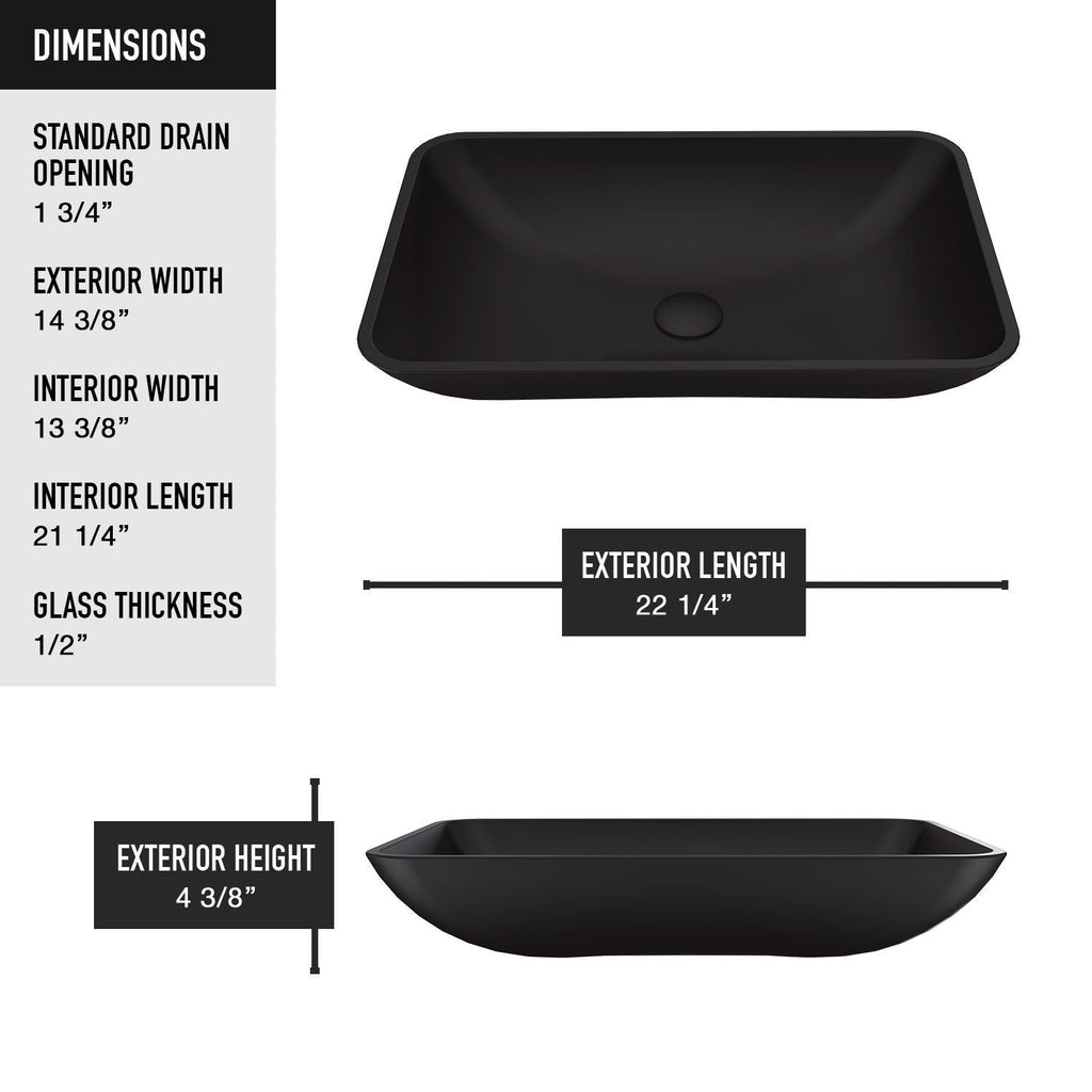 VIGO Hadyn Glass Rectangular Vessel Bathroom Sink/Basin with Rounded Edges & Deep Bowl, Black
