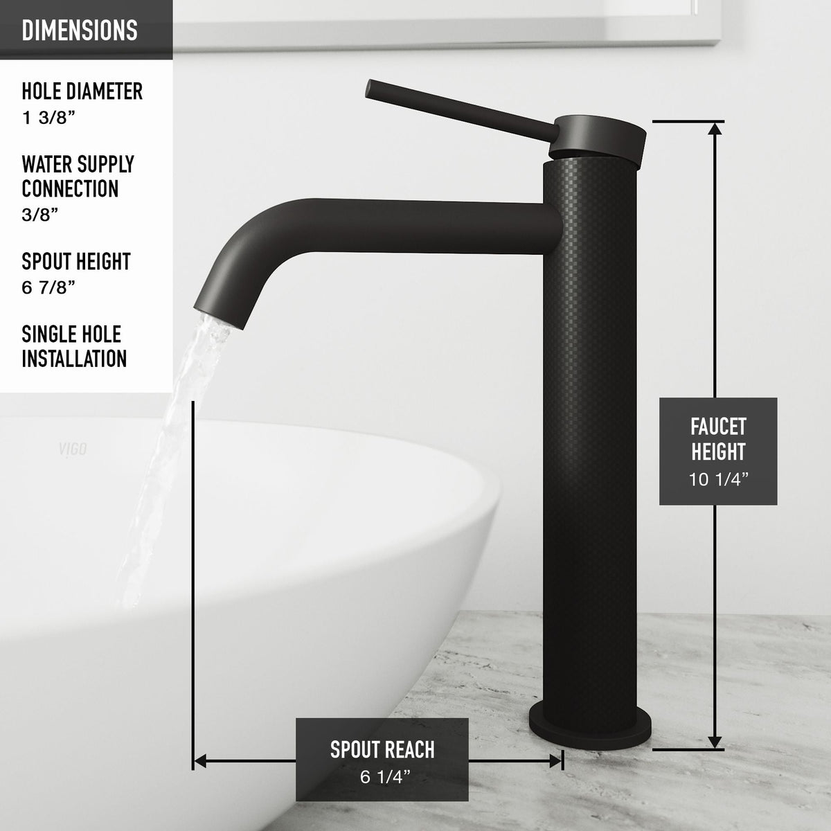 VIGO Lexington Single Handle Vessel Sink Bathroom Faucet with cFiber© Body, Matte Black