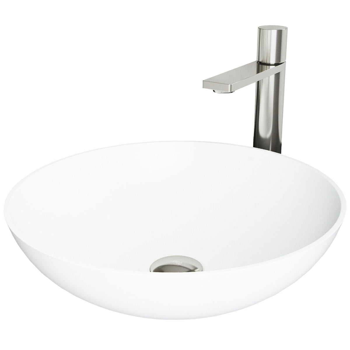 VIGO Lotus MatteStone White Bathroom Sink/Basin Set with Gotham Faucet and Round Composite Vessel