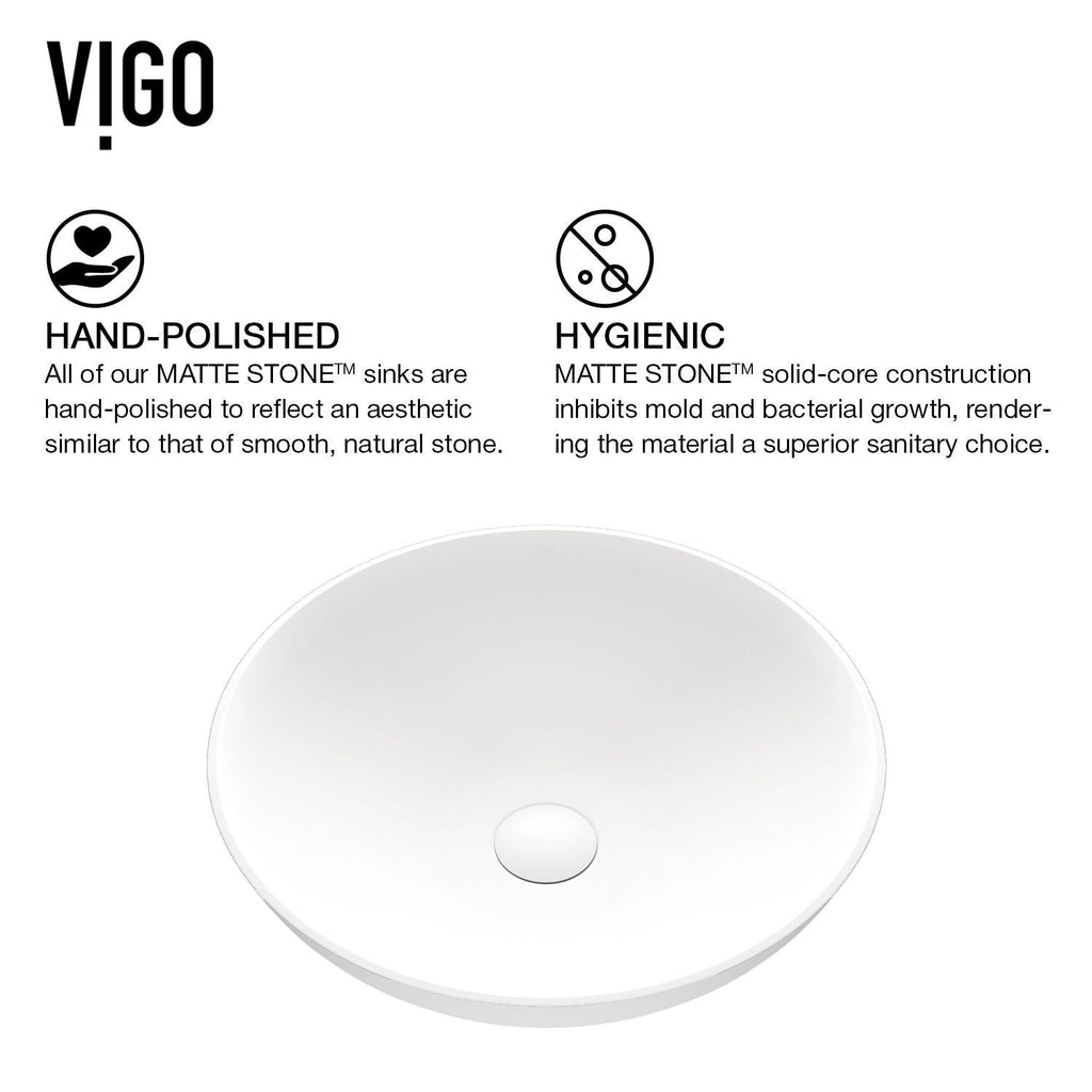 VIGO Lotus MatteStone White Bathroom Sink/Basin Set with Gotham Faucet and Round Composite Vessel