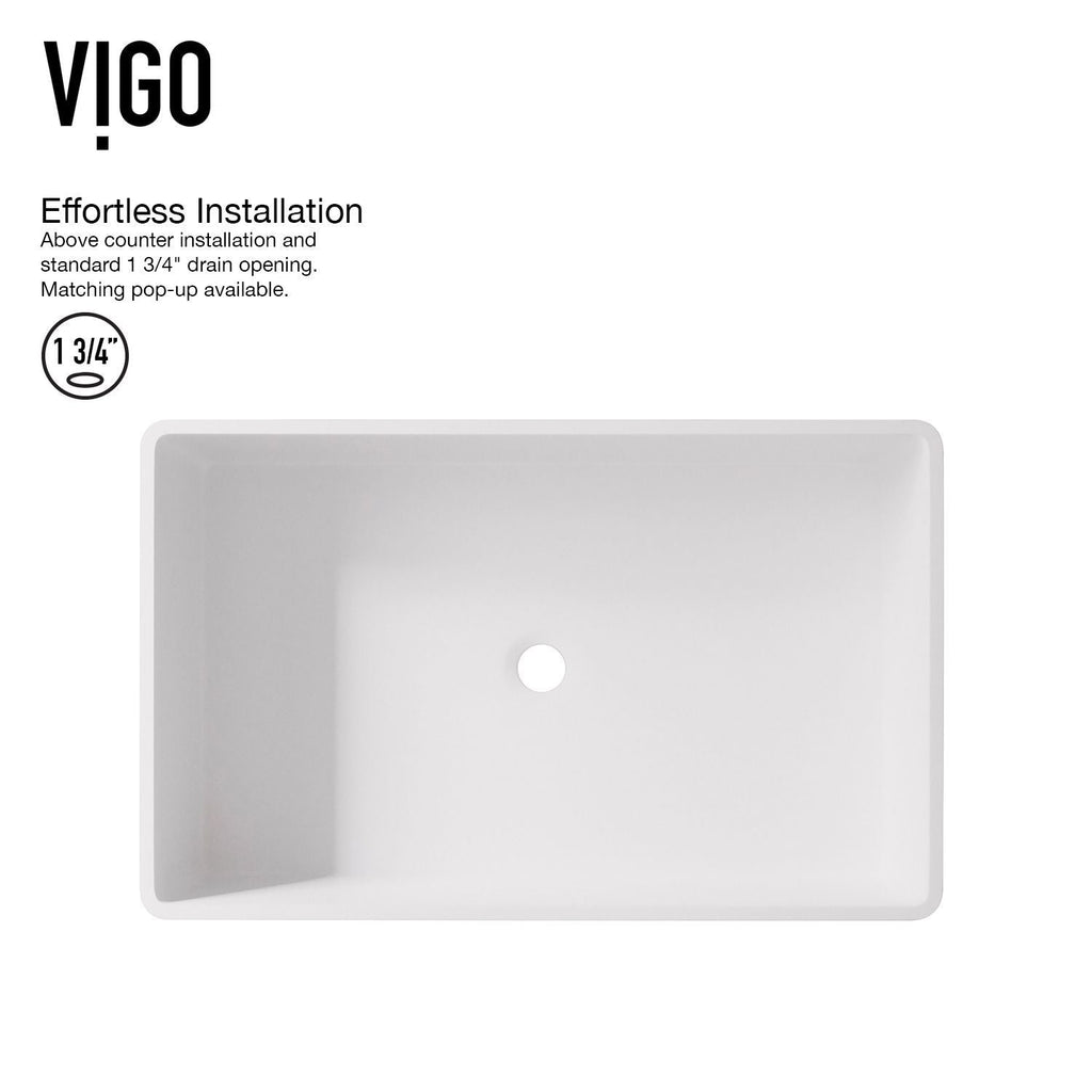 VIGO Magnolia MatteStone White Bathroom Sink/Basin Set with Apollo Faucet and Rectangular Composite Vessel