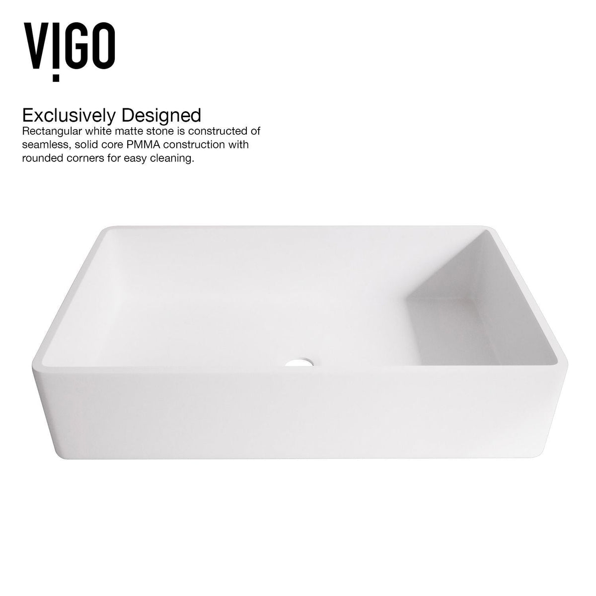 VIGO Magnolia MatteStone White Bathroom Sink/Basin Set with Apollo Faucet and Rectangular Composite Vessel