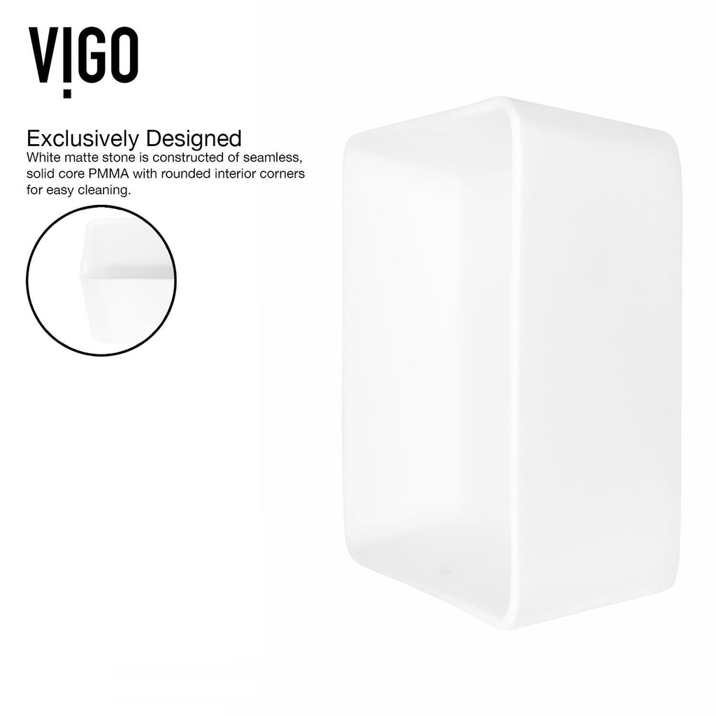 VIGO Marigold MatteStone Matte White Bathroom Sink/Basin Set with Amada Faucet and Rectangular Composite Vessel