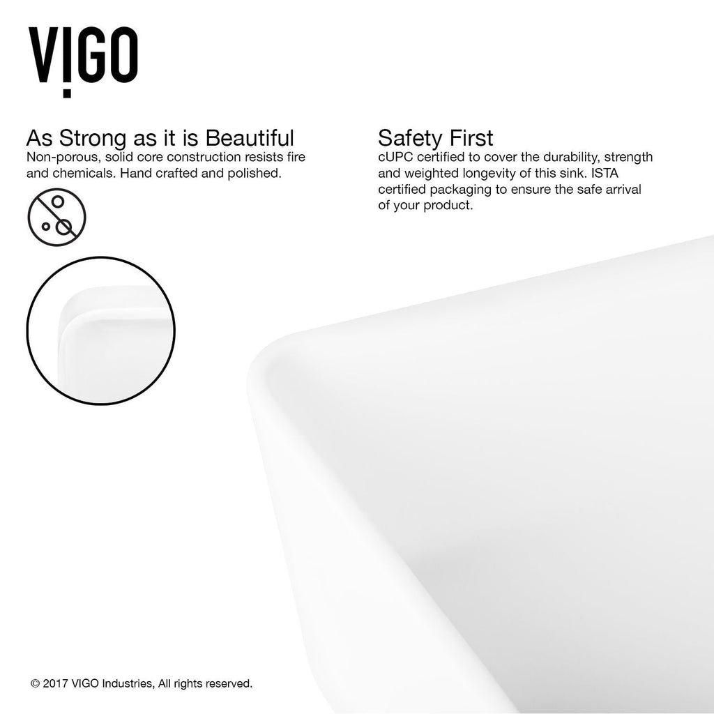 VIGO Marigold MatteStone Matte White Bathroom Sink/Basin Set with Niko Faucet and Rectangular Composite Vessel