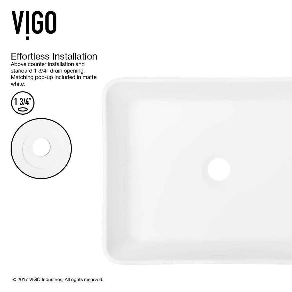 VIGO Marigold MatteStone Matte White Bathroom Sink/Basin Set with Niko Faucet and Rectangular Composite Vessel