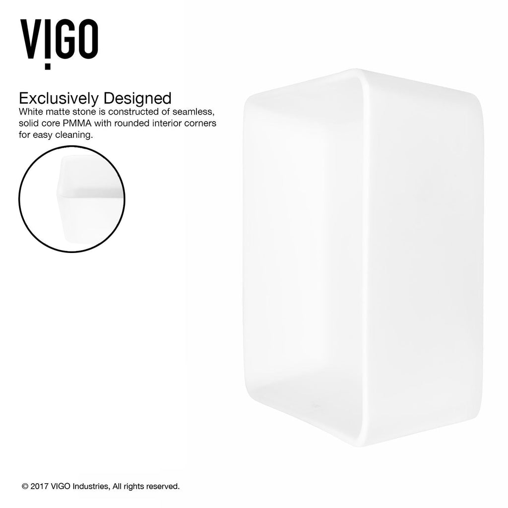 VIGO Marigold MatteStone Matte White Bathroom Sink/Basin Set with Niko Faucet and Rectangular Composite Vessel