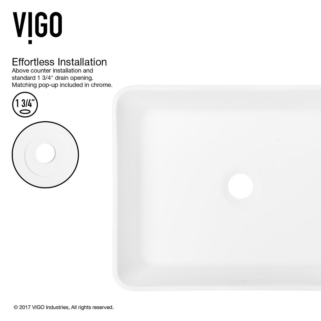 VIGO Marigold MatteStone White Bathroom Sink/Basin Set with Niko Faucet and Rectangular Composite Vessel